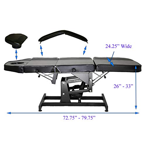 LCL Beauty Electric Height Adjustable Tattoo Facial Esthetician Chair Lash Treatment Bed Electric Lift Massage Spa Microblading Procedure Table (Black)