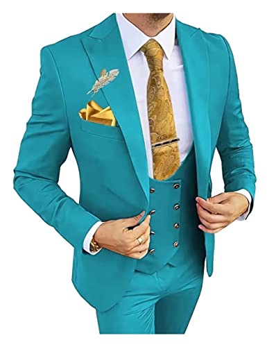 Wangyue 3 Piece Men's Suits Slim Fit Suits for Men Double Breasted Suit Men Wedding Prom Party Suits Blazer Vest Pants Suits