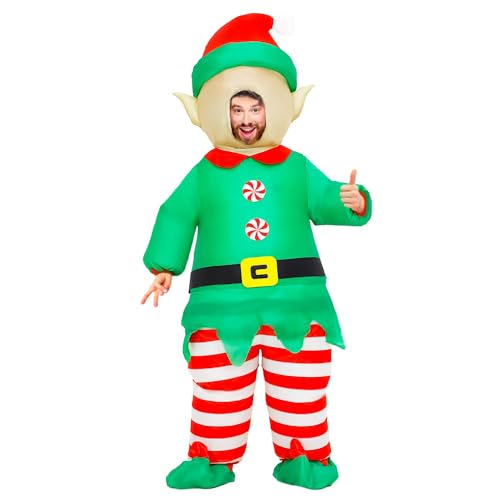 Rafalacy Inflatable Christmas Costume for Adult Blow up Santa Claus Elf Snowman Ginger Bread Man Costum Xmas Funny Fancy Dress