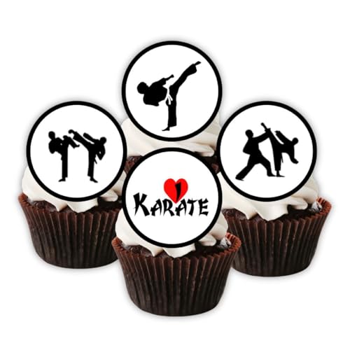 Karate Edible Cupcake Toppers – Martial Arts Cake Decorations for Birthdays, Dojo Events & Belt Ceremonies – UNCUT (Pack of 24 x 4cm/1.5 Inch Discs)