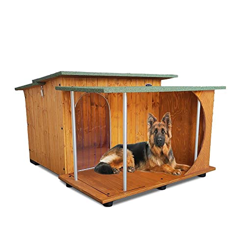 Acquista in Fabbrica Cuccia in Legno con Veranda per Cani da Esterno Tendina Omaggio Made in Italy MOD. Italy D – Pastore 102x125xH78