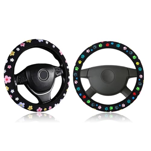 2 Pezzi Coprivolante Auto, copertura protettiva per volante, copertura decorativa, Morbido Elastico Copri Volante per Auto, Motivo Floreale Copristerzo Auto, Traspirante Antiscivolo Coprimanubrio