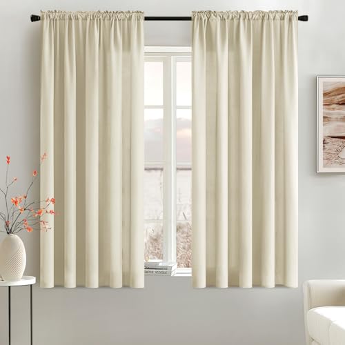Image of MIULEE Cream Beige Semi Sheer Privacy Curtains Drapes 2 Panels 52W x 63L