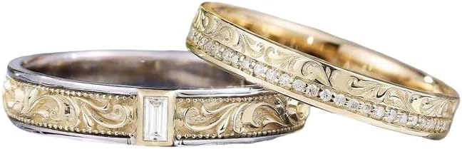 10K 14K 18K Gold Leaf Deaign Couple Wedding Bands with Moissanite/Diamonds Matching Couple Leaf Wedding Rings Size 3-16