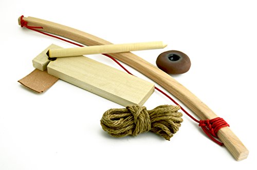 Primitive Fire Bow Drill Fire Starter Kit 7 Piece Set Outdoor Activity Training Natural Wooden Friction Educational Learning Spindles Fire-boards and Jute