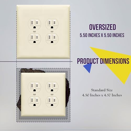 Image of ENERLITES Double Duplex Receptacle Cover, Two Gang Outlet Wall Plate, Oversized 2-Gang 5.5 inch x 5.5 inch, Unbreakable Polycarbonate Thermoplastic, UL Listed, 8822O-LA, Light Almond