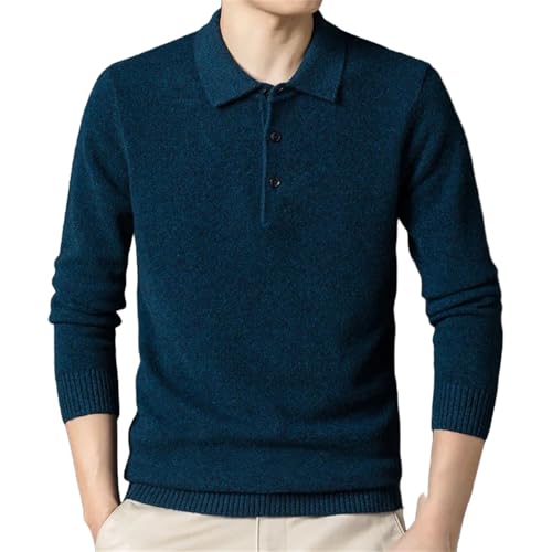 Men's Long-Sleeved Solid Color Lapel Collar Sweater, Wool Blend Casual Basic Sweater