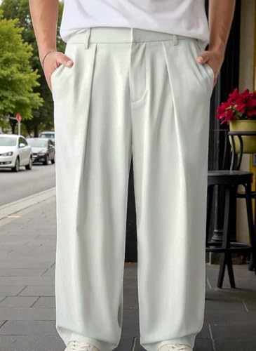 Image of KOTTY Men's Wide Leg Casual Style Korean Trousers with Relaxed Fit Tailoring Modern Structured Design for Professional Wear