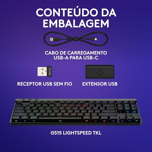 Teclado Mecânico Gamer Sem Fio Logitech G515 com Design TKL,Tecnologia LIGHTSPEED, RGB LIGHTSYNC, Conexão USB ou Bluetooth, Switch GL Brown Tactile e Bateria Recarregável - Preto - Imagem 9