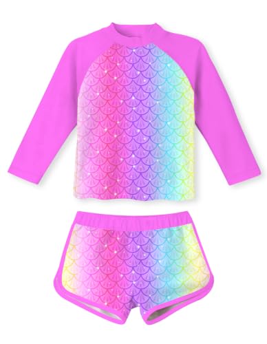 Image of Vogseek Girls Rash Guard Two Pieces Swimsuit Long Sleeve Bathing Suit for 3-10 Years