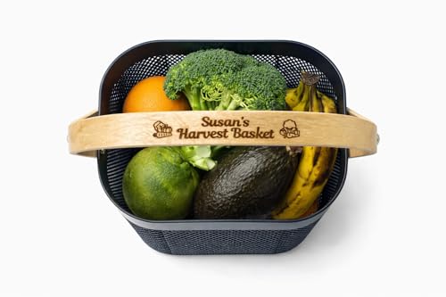 Cesto de cosecha para jardinería con asa de bambú personalizado miniatura 3
