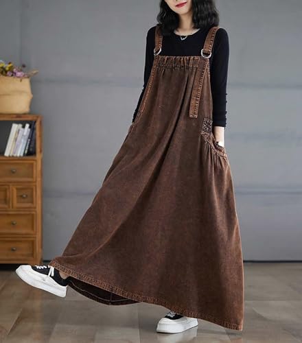 Image of Women's Casual Loose Denim Dress Sleeveless Adjustable Straps Denim Jumper Dress with Pockets
