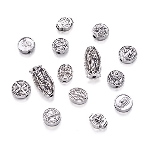 Pandahall 70Pcs Jesus Cross Saint Benedict Medal Loose Beads Virgin Mary Charms Spacer for DIY Rosary Necklace Bracelet Religious Jewelry Making - Image 2