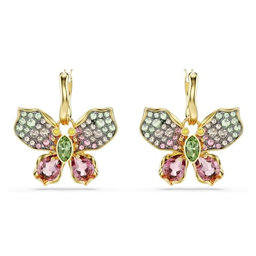 Swarovski Idyllia drop earrings, Mixed cuts, Pavé, Butterfly, Multicolored, Mixed metal finish2