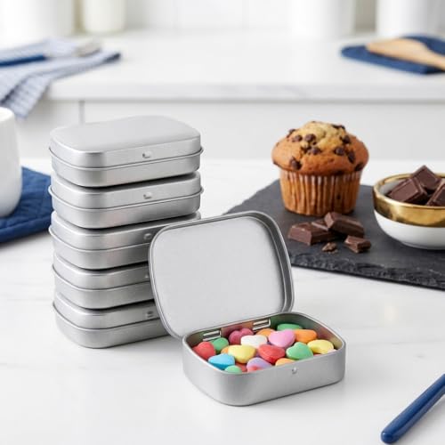 Image of HASTHIP 6 Pcs Small Metal Tin Boxes with Lids - Rectangular Metal Hinged Tin Box Container Mini Portable Storage Container Kit for Crafts, Candies, Spices, Travel & DIY, 6x4.7x1.5cm