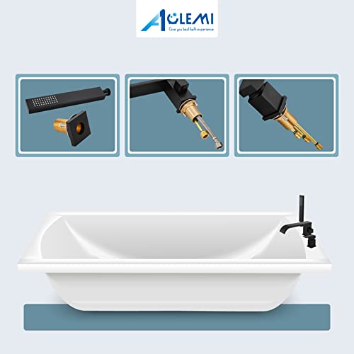 Aolemi Bathroom Matte Black Roman Tub Faucet With Handheld Sprayer One-Handle 3-Hole Modern Widespread Btahtub Filler Long Waterfall Spout Shower Kit Deck Mount #TOP6