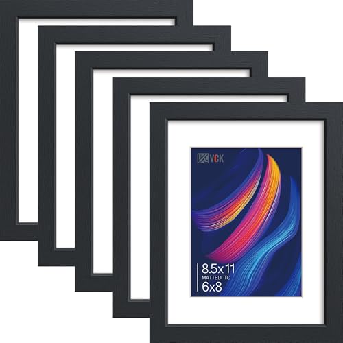 Image of VCK 8.5 by 11 Picture Frame 5 Pack, Black Wood, 6x8 Mat, Glass, for Diploma