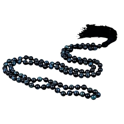 Collier de méditation 108 perles en œil de tigre bleu pour apaiser le mental