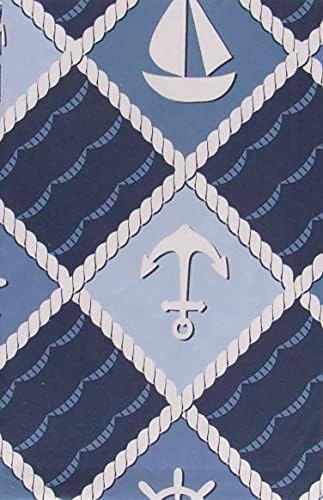 Erlene Home Fashions Blue Wave Nautical Patchwork Vinyl Flannel Back Tablecloth (52 x 90 Oblong), Multi