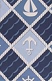 Blue Wave Nautical Patchwork Vinyl Flannel Back Tablecloth (60' Round)
