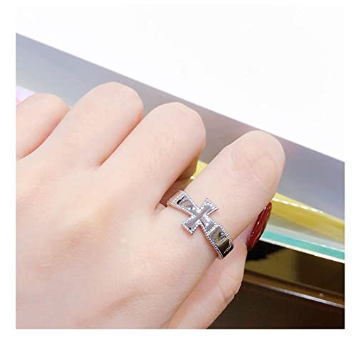 Religious Cross Ring, Christian Wedding Band For Women Silver Textured Ring Inspirational Jewelry Daughter Ring Adjustable Stacking Comfort Fit #TOP4
