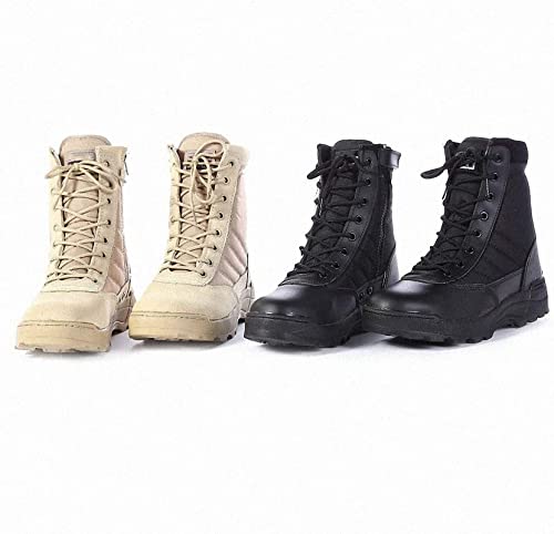 Mens Military Combat Tactical Army Infantry Boots Breathable Round Toe Side Zipper Waterproof Leather Lace-Up Shoes For Backpacking Outdoor Hiking Camping Climbing Trekking Hunting Walking Footwear Black 9 #TOP6