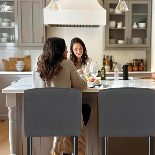 Butacos de altura para barra Sophia & William, juego de 4 unidades, con estructura de madera sólida y asiento tapizado en cuero sintético, diseño moderno para isla de cocina miniatura 2