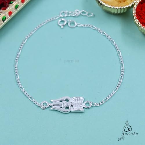 Image of Parnika 925 Om Ganesha Rudraksha Infinity Bro Shiv Bhai Adjustable Silver Rakhi Bracelet For Brother in 92.5 Sterling Silver for Boys and Men | Chandi ki Rakhi | Gift Box Roli Chawal