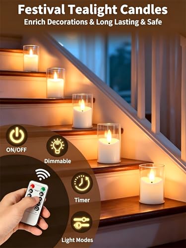 Image of Rechargeable Flameless Tea Light Candles with Timer Remote, 1.7 inchx2.5 inch Acrylic Small Votive Electric LED Candles Battery Operated for Halloween Christmas Wedding Decor (Pack of 6, White)