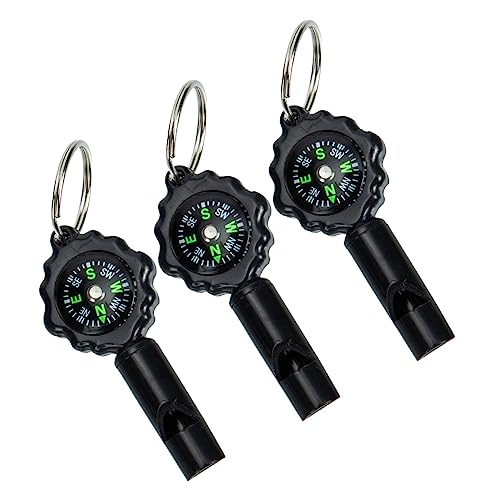 Outanaya 3Pcs Outdoor Whistles with Lanyard Keychain Durable Multi Functional Whistle Compass for Camping Hiking Boating and Survival Adventures