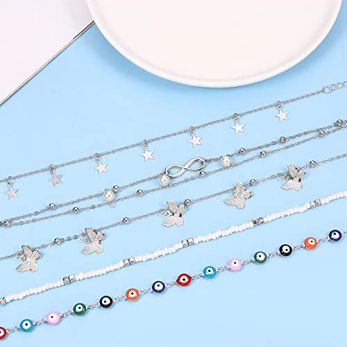 Joerica 25 Pcs Toe Rings And Ankle Bracelets For Women Evil Eye Butterfly Anklets Open Adjustable Snake Flower Heart Toe Rings For Summer Beach Foot Jewelry #TOP5