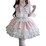 Cuteighteen   Robe Lolita Princesse Sans Manches pour Adolescentes   Kawaii   Ballet   Dentelle   Volants   Superposée   Victorienne   Élégante   Pour soirées et cocktails, rose, Taille M