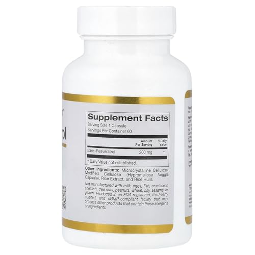 Resveratrol, 98% Pure Trans-Resveratrol, Free of Emodin & PAHs, Italian Sourced, 200 mg, 60 Veggie Capsules