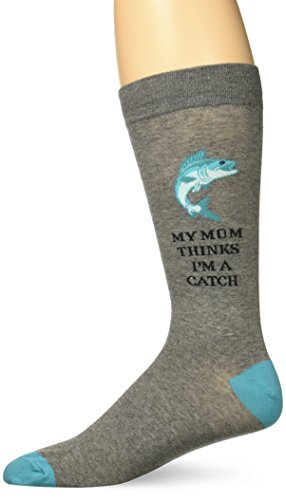 K. Bell Men s Play on Words Novelty Crew Socks, I m A Catch (Grey), Shoe Size: 6-12