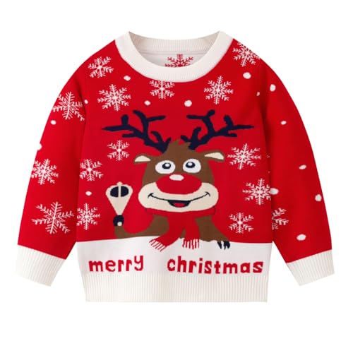 Image of Girl Ugly Christmas Sweater - Boy Double Layer Knitted Reindeer Holiday Xmas Pullover Sweater Kids 2-9 Years Old