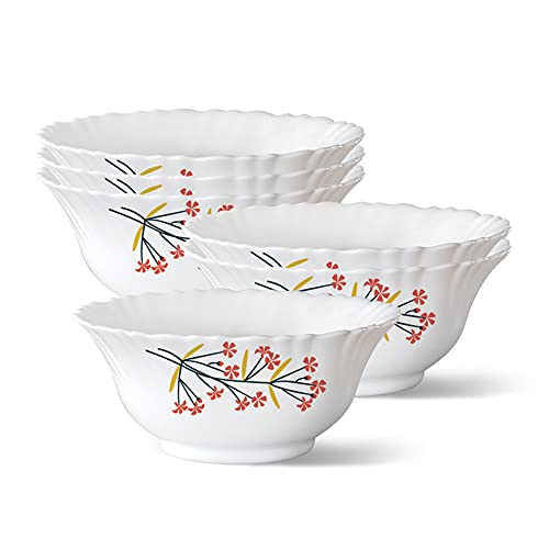 Image of Larah by BOROSIL Red Bud 6 Pcs Opalware Soup Bowl Set (210 ml Each), White