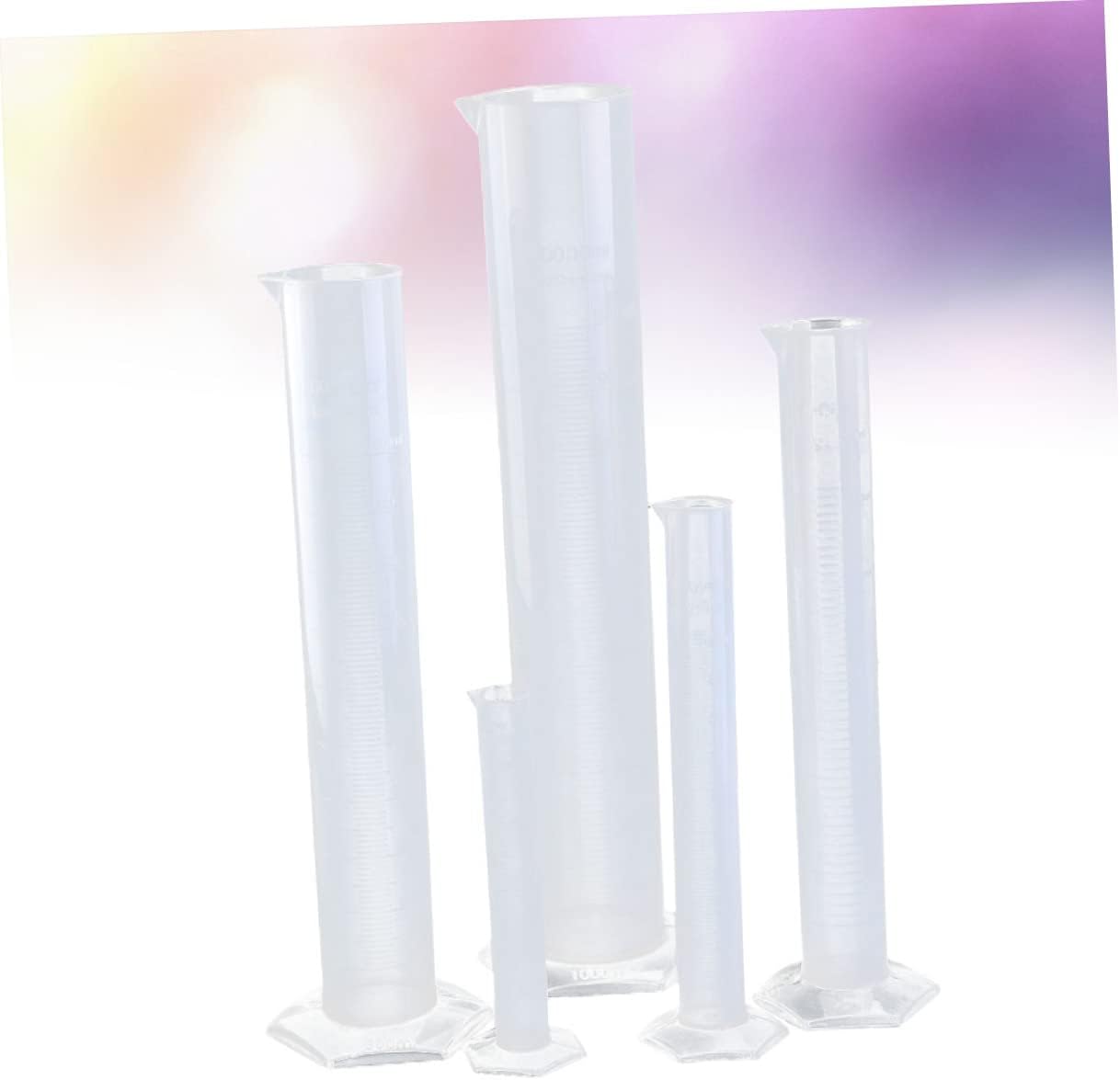 5pcs Plastic Graduated Measuring Cylinder Kit Science Cups Hexagonal Base for Lab and Home Use
