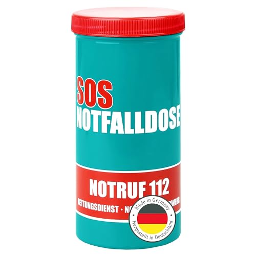 Kerpers Notfalldose | MADE IN GERMANY | Notfallbox | SOS Patientendose mit Rettungsaufkleber und Informationsblatt in der Dose (1x Notfalldose)