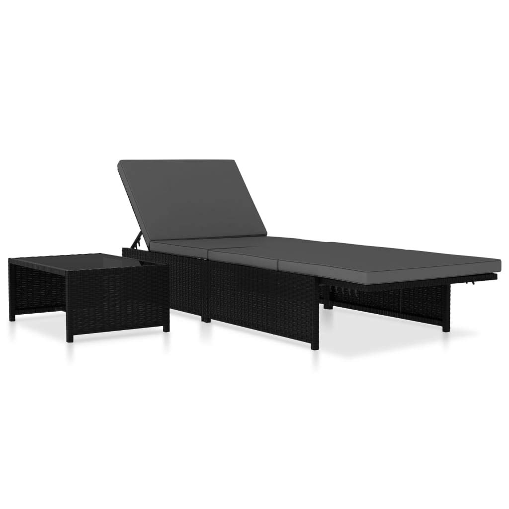 Krzesła ogrodowe ze stołem, 2 sztuki, polirattan, czarne, regulowane, odporne na warunki atmosferyczne, składane, ergonomiczne, do ogrodu, na balkon, taras, basen, kemping, do relaksu, ze