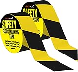 Performore High-Visibility Yellow Striped Safety Floor Marking PVC Tape | Heavy-Duty Industrial Adhesive | 2-Inch Wide x 33 Yards | Durable, Water-Resistant Hazard Warning Tape, 2 Pack