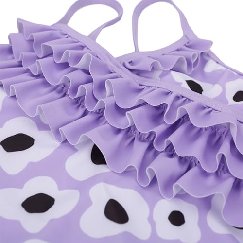 Image of LIZENS Girls' Swimwear Ruffle One Piece Beach Bathing Suit for Girls Flower Print Toddler Cute Kids Purple Swimsuit