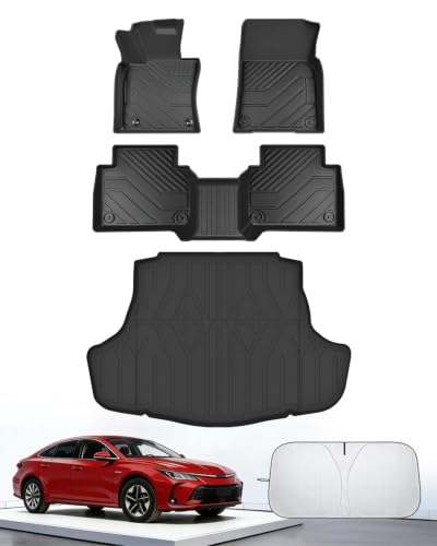 Runine Floor Mats for Toyota Camry 2018-2022 2023 2024 (Not for Hybrid or AWD) All Weather Protection Custom Floor Mats Trunk Cargo and Car Windshield Cover Set Car Accessories Car Floor Liners Set