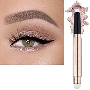 SAUBZEAN Light Gold Eyeshadow Stick Makeup, Waterproof Hypoallergenic Long Lasting Crayon, Glitter Primer Palette Shimmer Eyeliner Pen with Soft Brush
