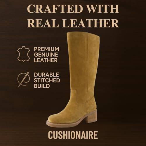 Image of CUSHIONAIRE Sawyer Genuine Leather Tall Chunky Heel Womens Boots - Pull On Casual Knee High Boots for Women