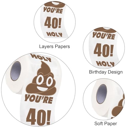 Bamyli 1 Pcs 40th Birthday Gifts for Men Women Funny Novelty Toilet Roll, Gag Gift Happy Prank Toilet Paper, Novelty Toilet Paper Roll for Friends, Bathroom Birthday Party Decoration - Image 2