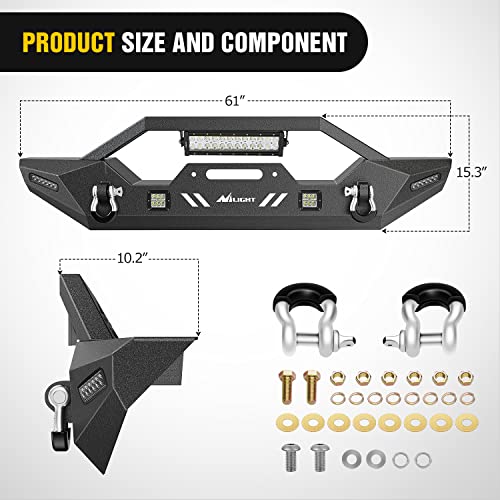 Image of Nilight Front Winch Bumper for Jeep 2007-2018 Wrangler JK /JKU, 2018-2025 JL /JLU, 2020-2025 Gladiator JT, w /Light Bar, Pod lights, Shackles,Winch Plate, Heavy Duty Off-Road Steel Bumper, Bull Bar