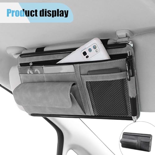 Suede Car Sun Visor Organizer with Multi-Pocket