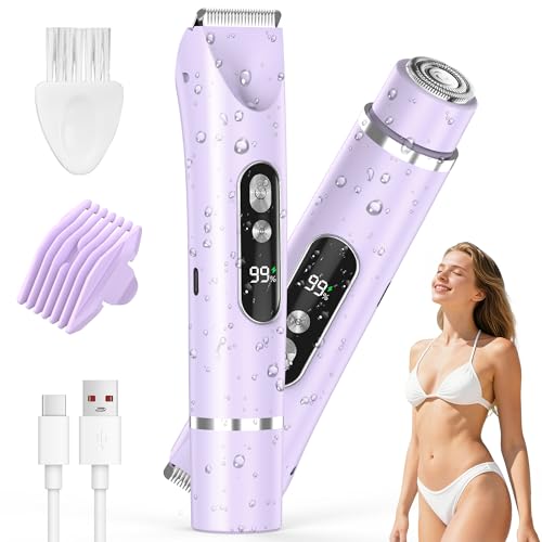 Lady Shavers for Women 2-in-1 Electric Razor Facial Hair Remover IPX7 Waterproof & Painless Dual Head Shaver with LED Light Portable Ladies Razors for Bikini Line Face Body Legs Underarms