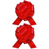2PCS Red Pull Bows for Gift Wrapping, 10' Brushed Glitter Large Ribbon Bow, Big Classic Present Bows for Wreath, Front Door, Birthday, Anniversary, Wedding, Christmas, Party & Home Decor (Red)