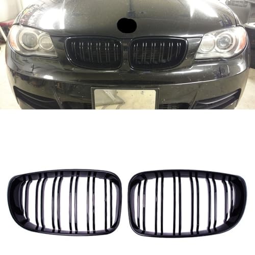 Rejilla frontal para E81 E87 E82 E88 2007-2011, parrilla negra de doble línea para coche 2